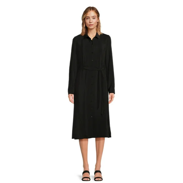 Time and Tru Women’s Button Front Shirt Dress with Long Sleeves, Sizes XS-XXXL - Walmart.com | Walmart (US)