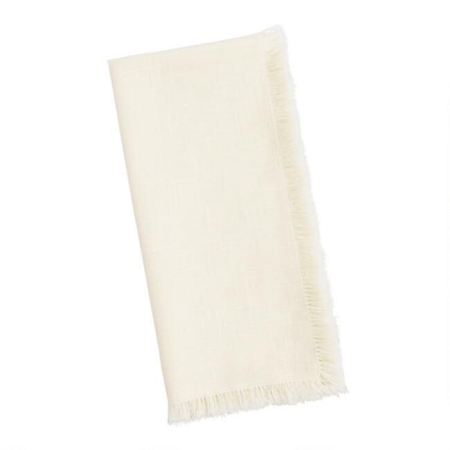 Ivory Cotton Slub Napkins with Fringe Set of 4 | World Market