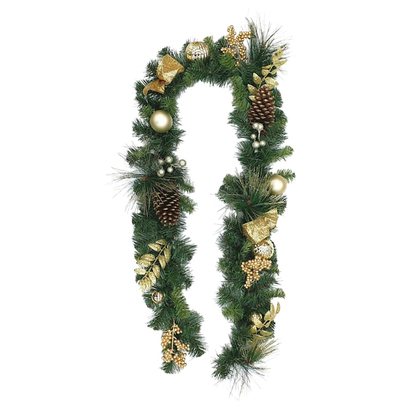 Gold Berry, Ribbon & Pinecone Garland, 6' | At Home