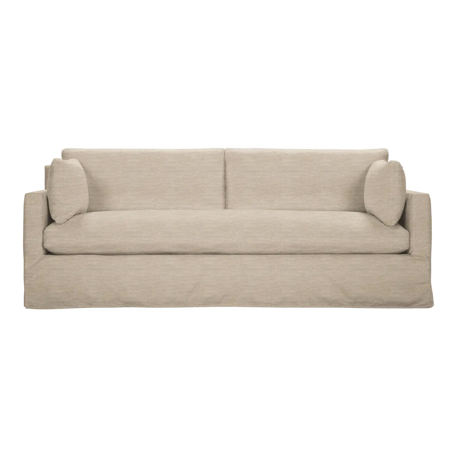 Serena Slipcover Bench Cushion Sofa, Beige Linen | Chairish