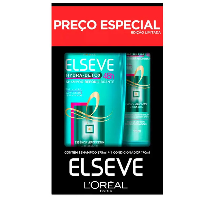 Kit Elseve Hydra Detox Shampoo 375ml + Condicionador 170ml | Droga Raia | DrogaRaia (BR)