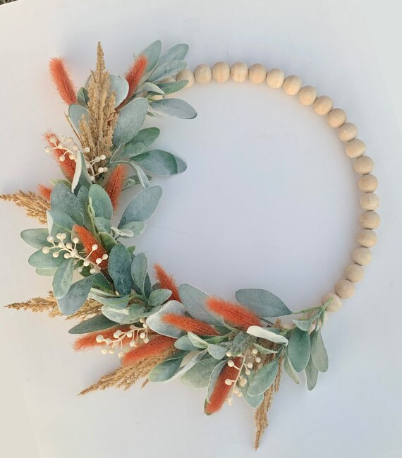 Pampas grass and lambs ear Front door Neutral Modern Wreath with cream berries , welcome to our h... | Etsy (US)