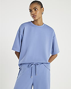 Blue Premium Short Sleeve Boxy Fit T-shirt | River Island UK & IE