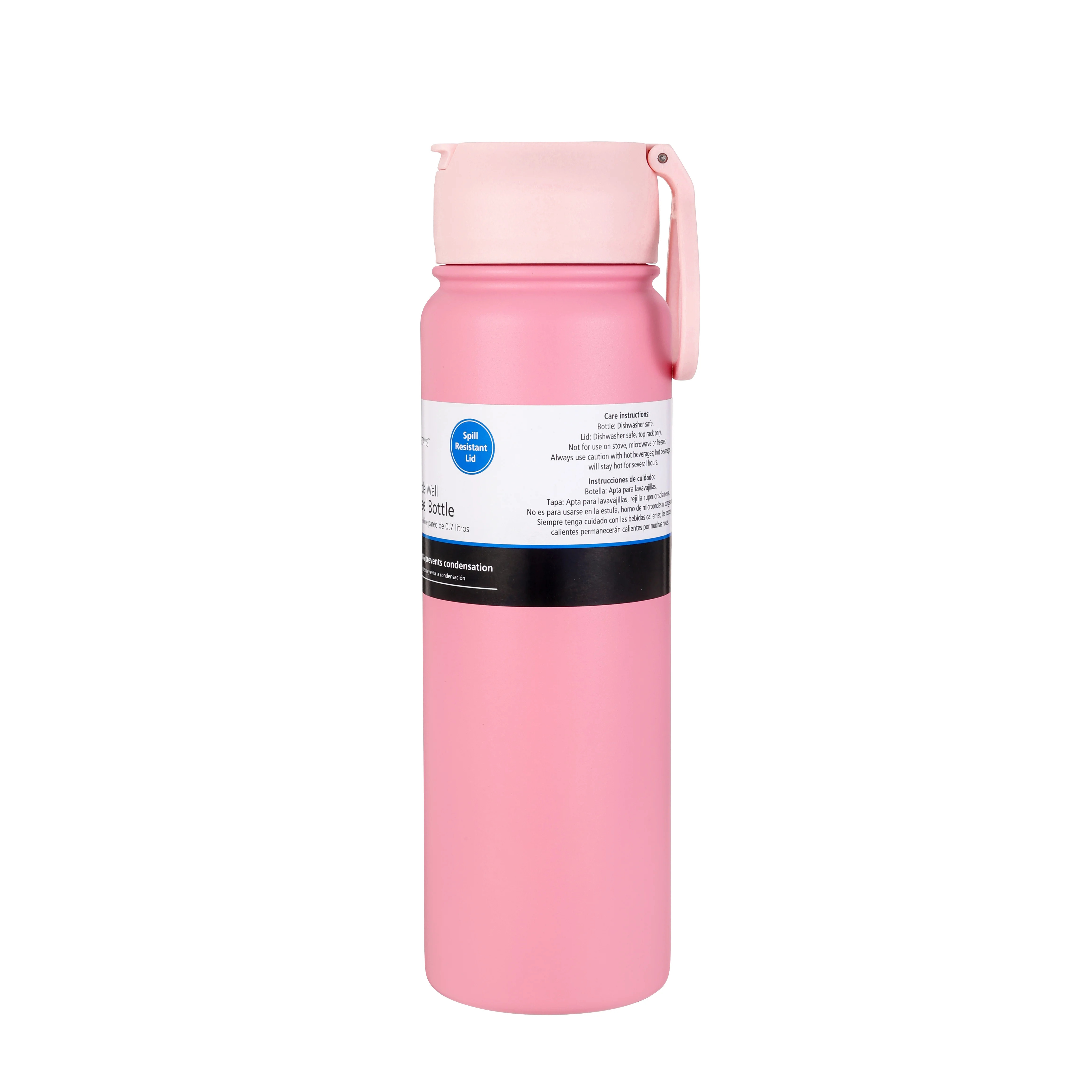 Mainstays 24 oz Pink Double Wall Stainless Steel Water Bottle with Straw Lid | Walmart (US)