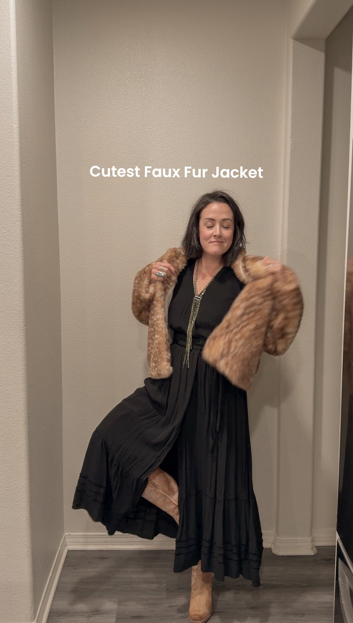 Dressing up as a SAHM that usually wears comfy SAHM outfits!!! Loving this cute deer fur jacket to dress up a simple black dress with cowboy boots. Mom friendly, western style! 

#LTKHoliday #LTKmomlife #LTKFindsUnder50