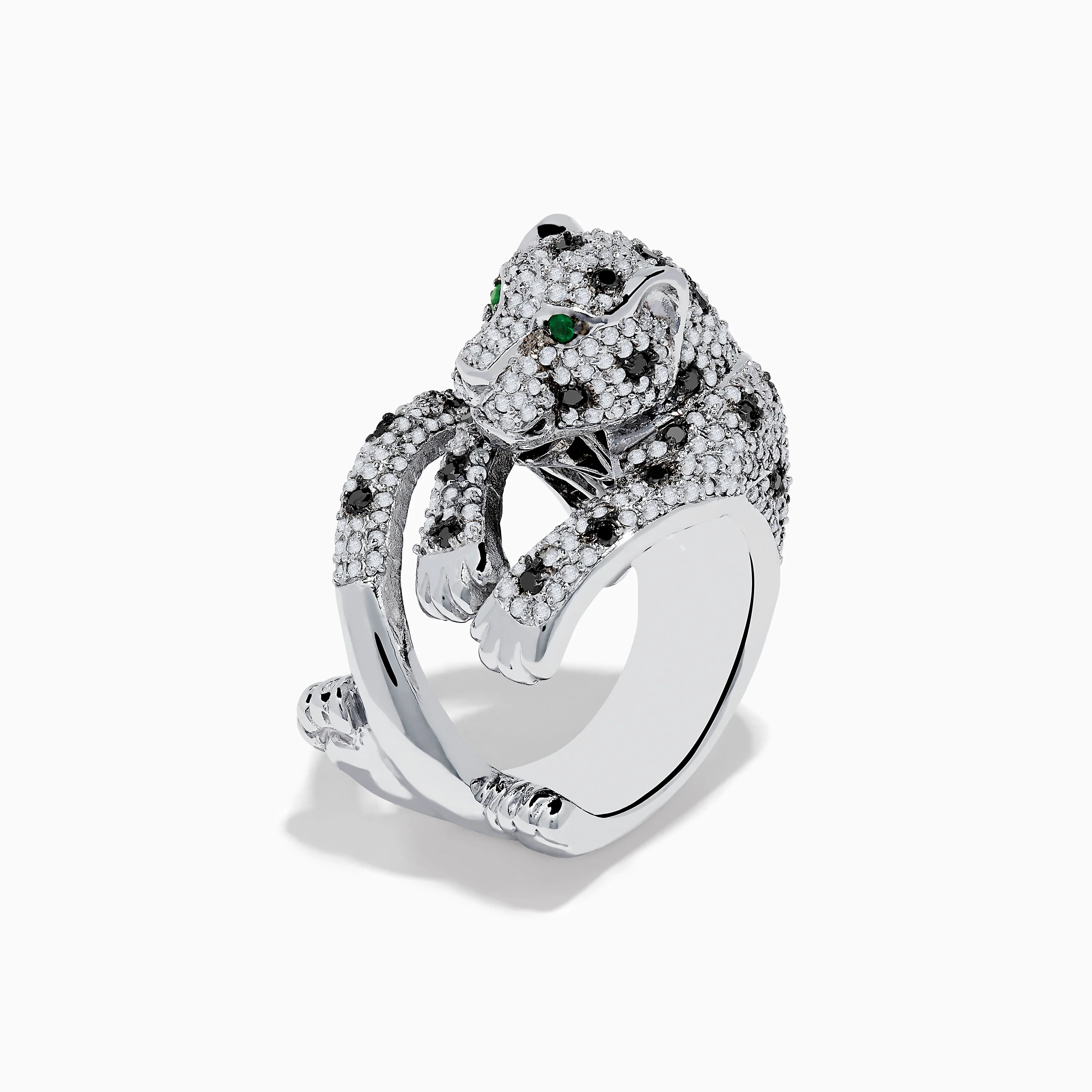 Signature 14K White Gold Diamond and Emerald Panther Ring | Effy Jewelry