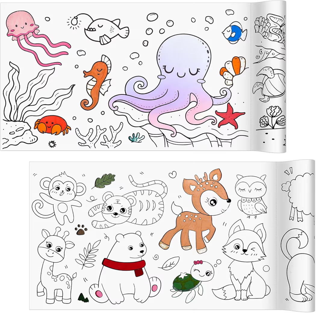 Children’s Coloring Paper Roll, 2 Pcs Drawing Roll Paper, Sticky Rolls for Kids Art, DIY Painti... | Amazon (US)