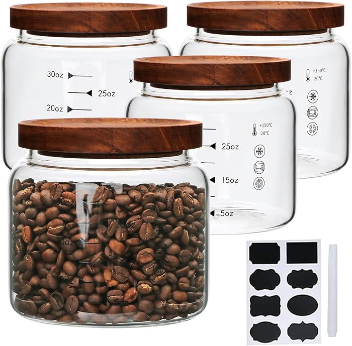 Glass Jars,Set of 4 Glass Food Storage Containers with Wooden Lids,Clear Glass Canister Sets for ... | Amazon (US)