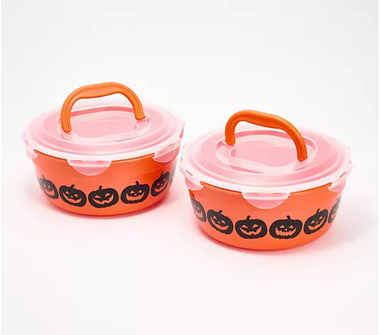 LocknLock Set of 2 Halloween Candy Bowls w/ (2) Handle Lids - QVC.com | QVC