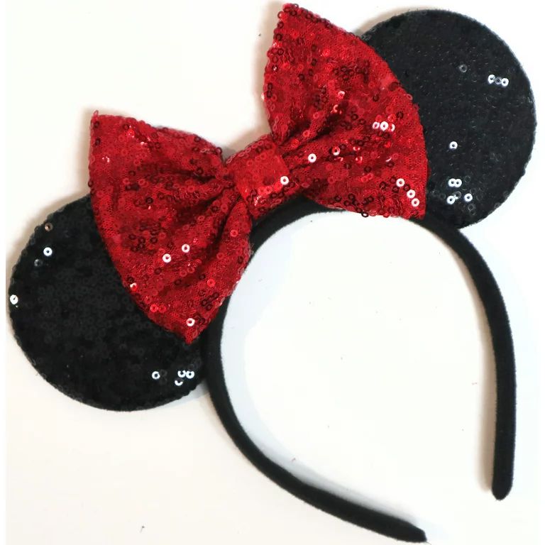 Red Sparkle Minnie Ears Headband, Red Sequin Mickey Ears Headband/Handmade/One Size fits All | Walmart (US)