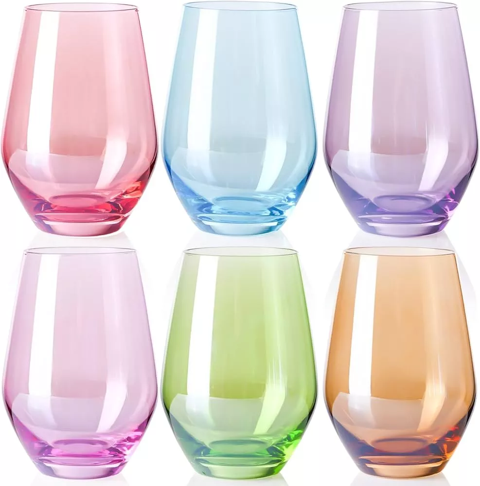 Physkoa Colored Wine Glasses Set of 6 - Crystal Hand