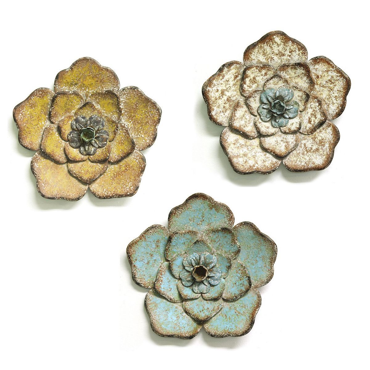 Stratton Home Decor S09593 Set of 3 Metal Rustic Flower Wall Decor, Multicolor | Target