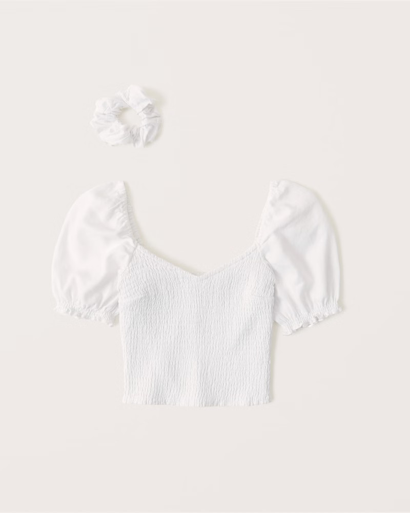 Smocked Puff Sleeve Linen Set Top | Abercrombie & Fitch (US)