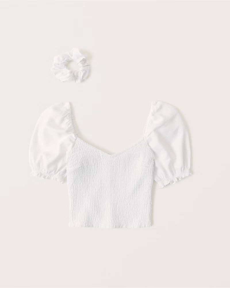 Smocked Puff Sleeve Linen Set Top | Abercrombie & Fitch (US)