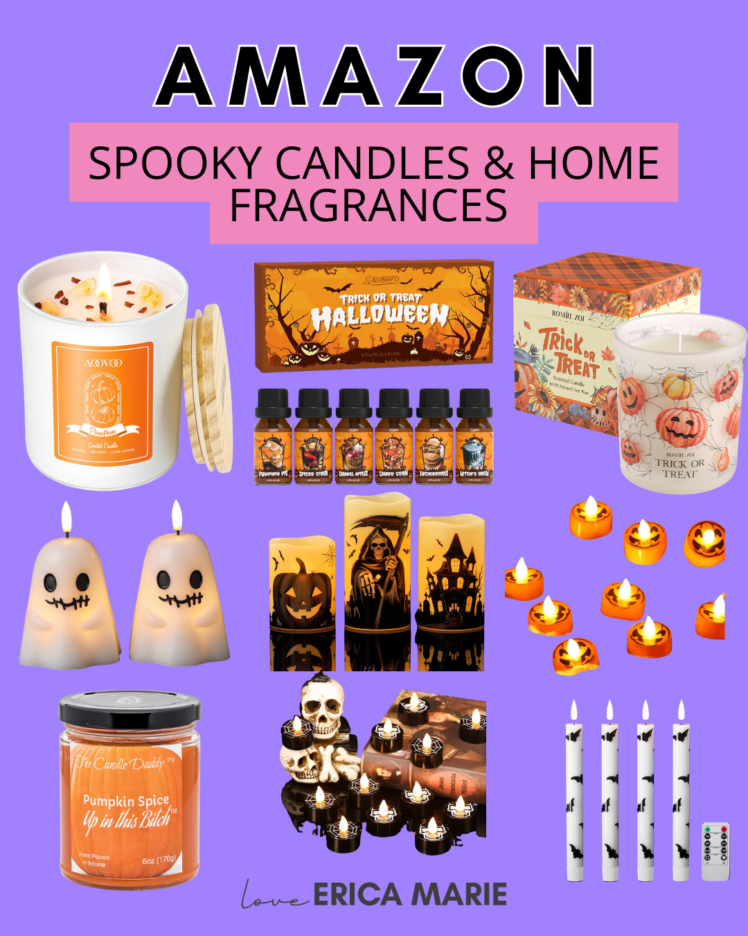 Found these Halloween candles and home fragrances that instantly give your space that spooky-season feel without being overwhelming. Perfect for styling on your coffee table, kitchen counter, or entryway tier tray.

#FallHomeDecor #HalloweenVibes #HomeStyling #SpookyCandles #HalloweenScent #HalloweenCandles 

 #LTKSeasonal #LTKHome #LTKSaleAlert