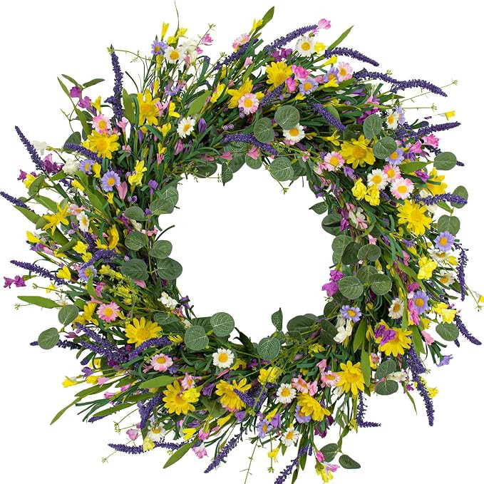 J'FLORU Large Spring Wreaths for Front Door 28 Inch Artificial Spring Wreath Summer Flower Wreath... | Amazon (US)