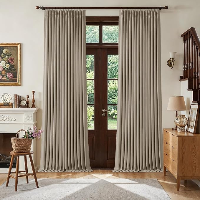 Deep Flax Blackout Pinch Pleat 100 Inch Linen Curtains 2 Panels Set | for Living Room Bedroom, Fa... | Amazon (US)