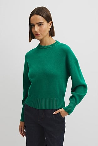 Organically Grown Cotton Blend Crop Crew Neck Knit | Country Road