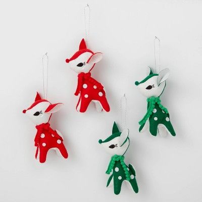 4ct Fabric Retro Reindeer Christmas Tree Ornament Set Red/Green - Wondershop™ | Target