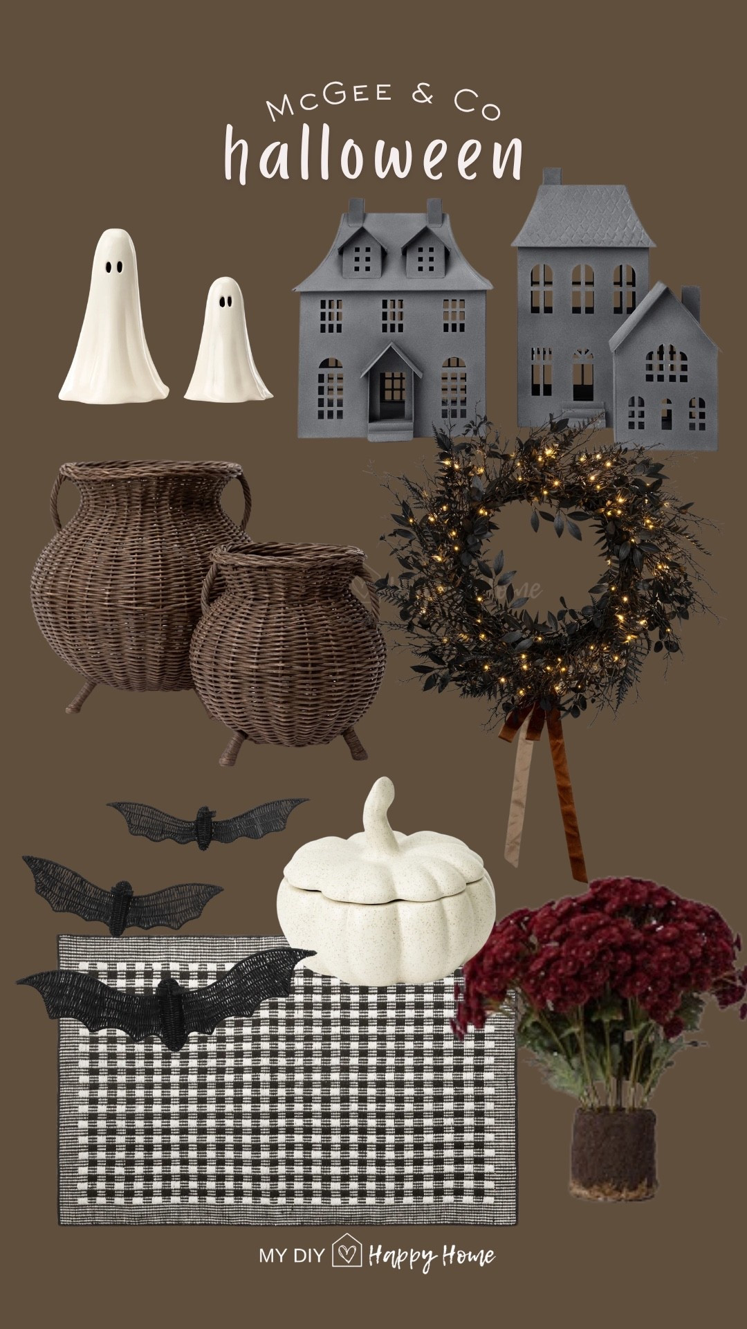 New Halloween decor from McGee & Co

Prelit wreath
Metal houses 
Ghost figures 
Pumpkin candy dish 
Faux drop in mums (2 sizes and 2 colors)
Gingham door mat
Wicker bats
Wicker cauldron vases

#LTKSeasonal #LTKHome