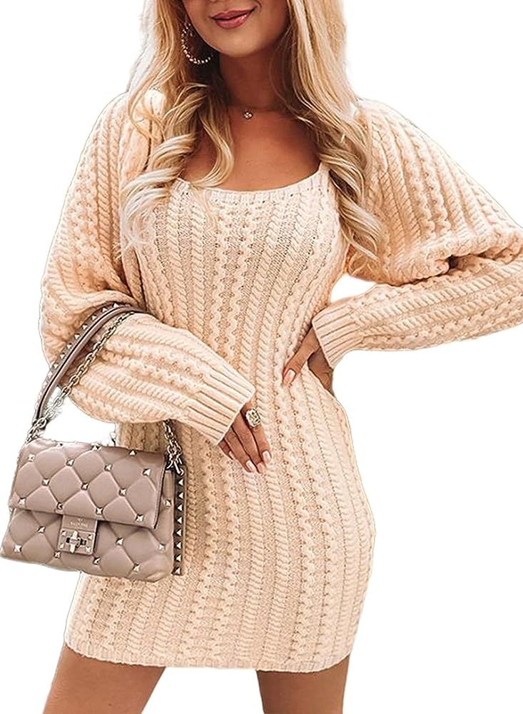 AlvaQ Sweater Dress for Women 2023 Fashion Dresses Rib Knit Two Piece Outfits for Women Fall Swea... | Amazon (US)