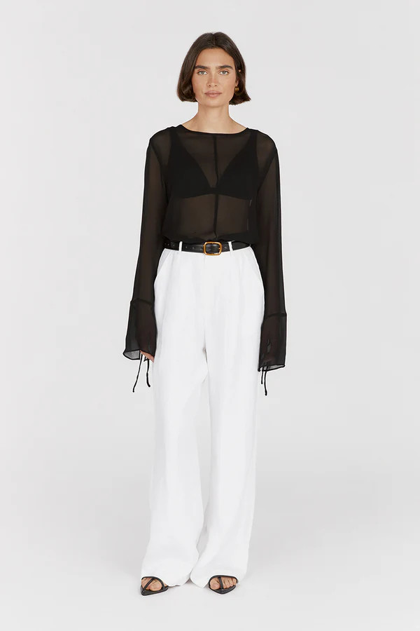 MARI BLACK SHEER LONG SLEEVE TOP | DISSH