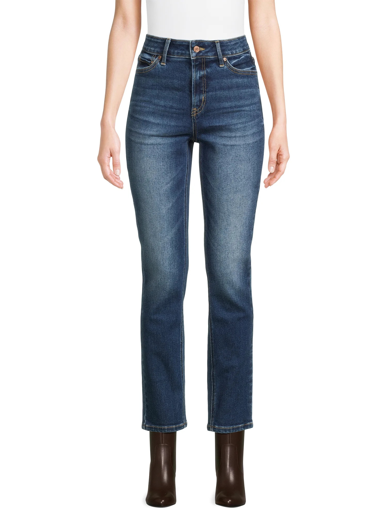 Time and Tru Women’s Mid Rise Straight Leg Jeans, Sizes 0-22, Regular & Short Inseams | Walmart (US)