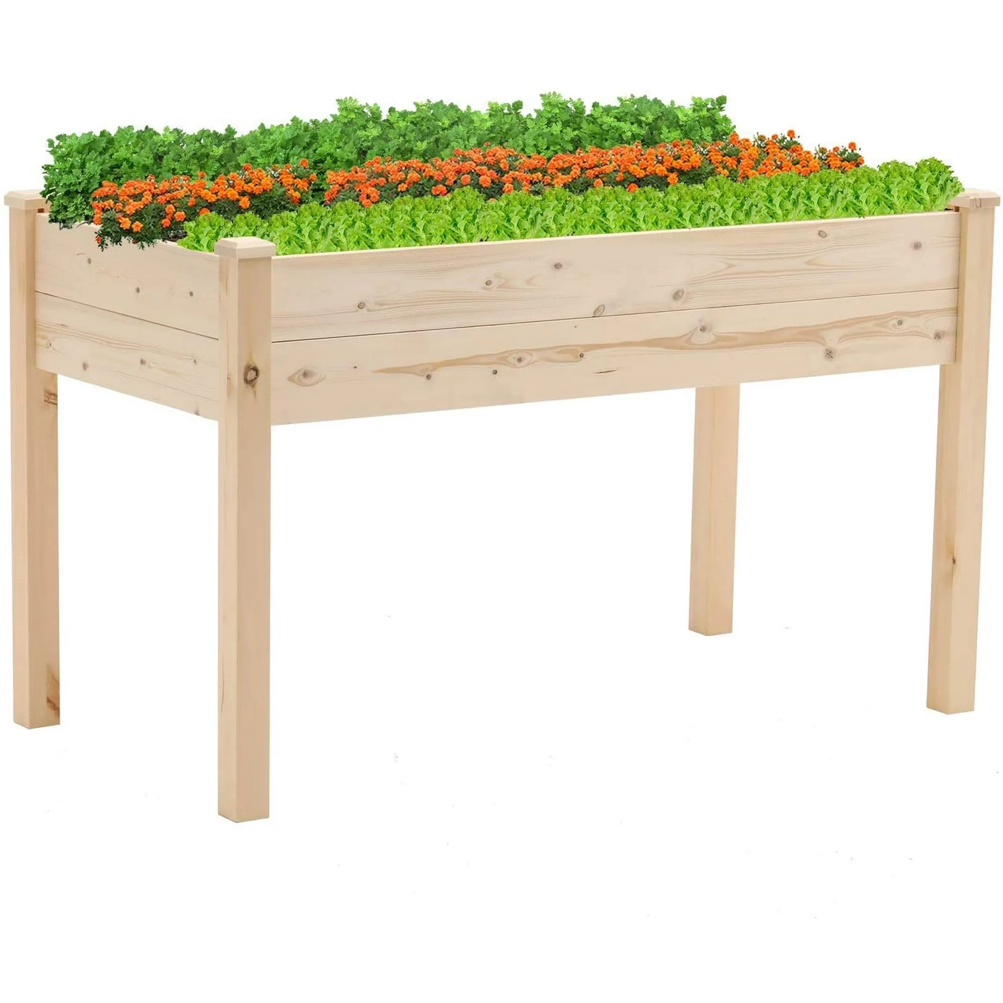 SUNCROWN 4ft Elevated Raised Garden Bed Wood Planter Box Stand for Backyard, Patio - Natural | Walmart (US)
