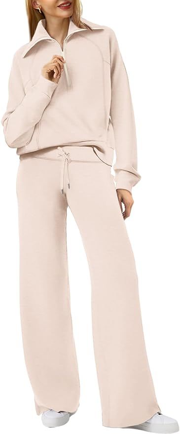 XIEERDUO Lounge Sets For Women 2024 Half Zip Sweatshirt And Wide Leg Sweatpant 2 Piece Outfits Sw... | Amazon (US)