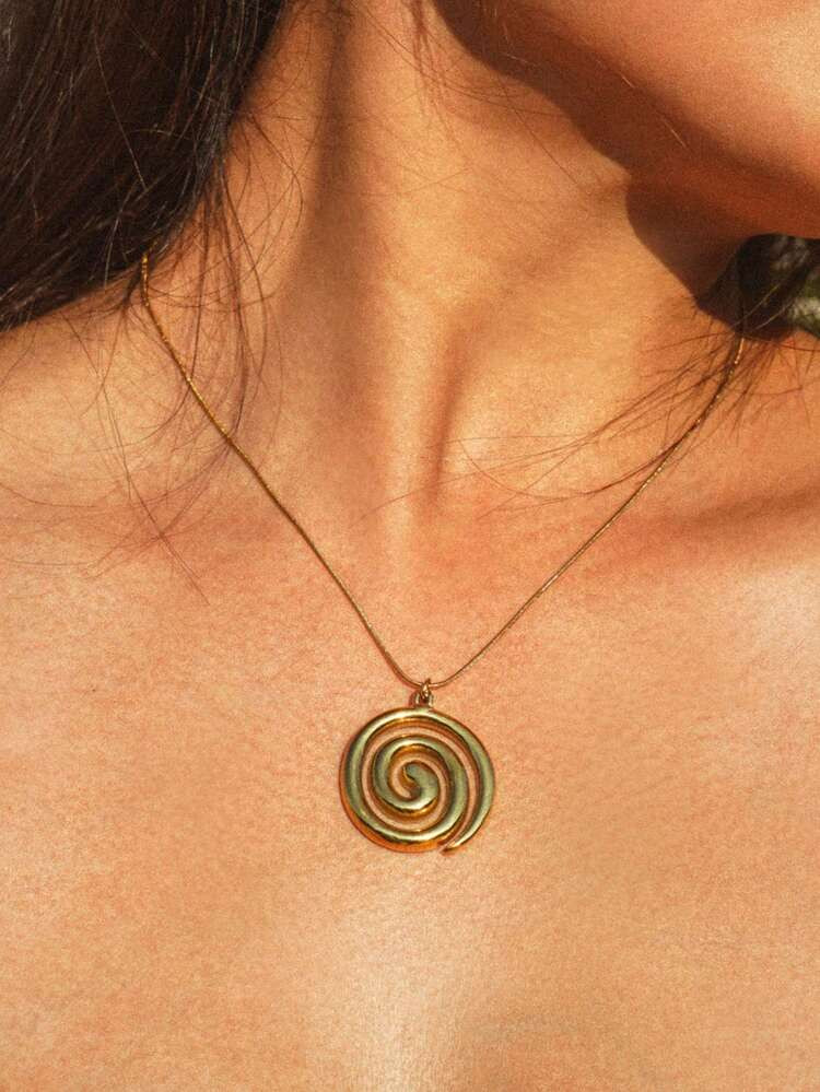 1pc Stainless Steel Vintage Minimalist Style Necklace For Women, Gold Spiral Round Snake Chain Swirl Pendant, Suitable For Daily Wear | SHEIN