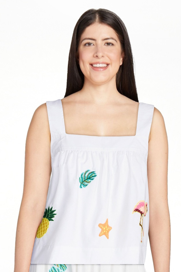 Free Assembly Women's and Women’s Plus Embroidered Cotton Square Neck Top, Sizes XS-4X | Walmart (US)