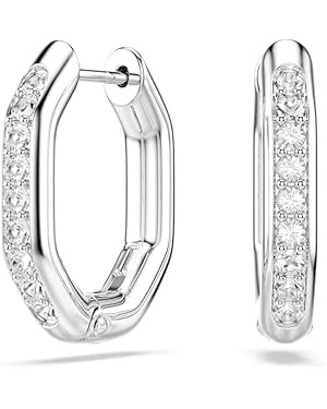Swarovski Dextera hoop earrings, Octagon shape, Round cut, White, Rhodium Finish | Amazon (US)