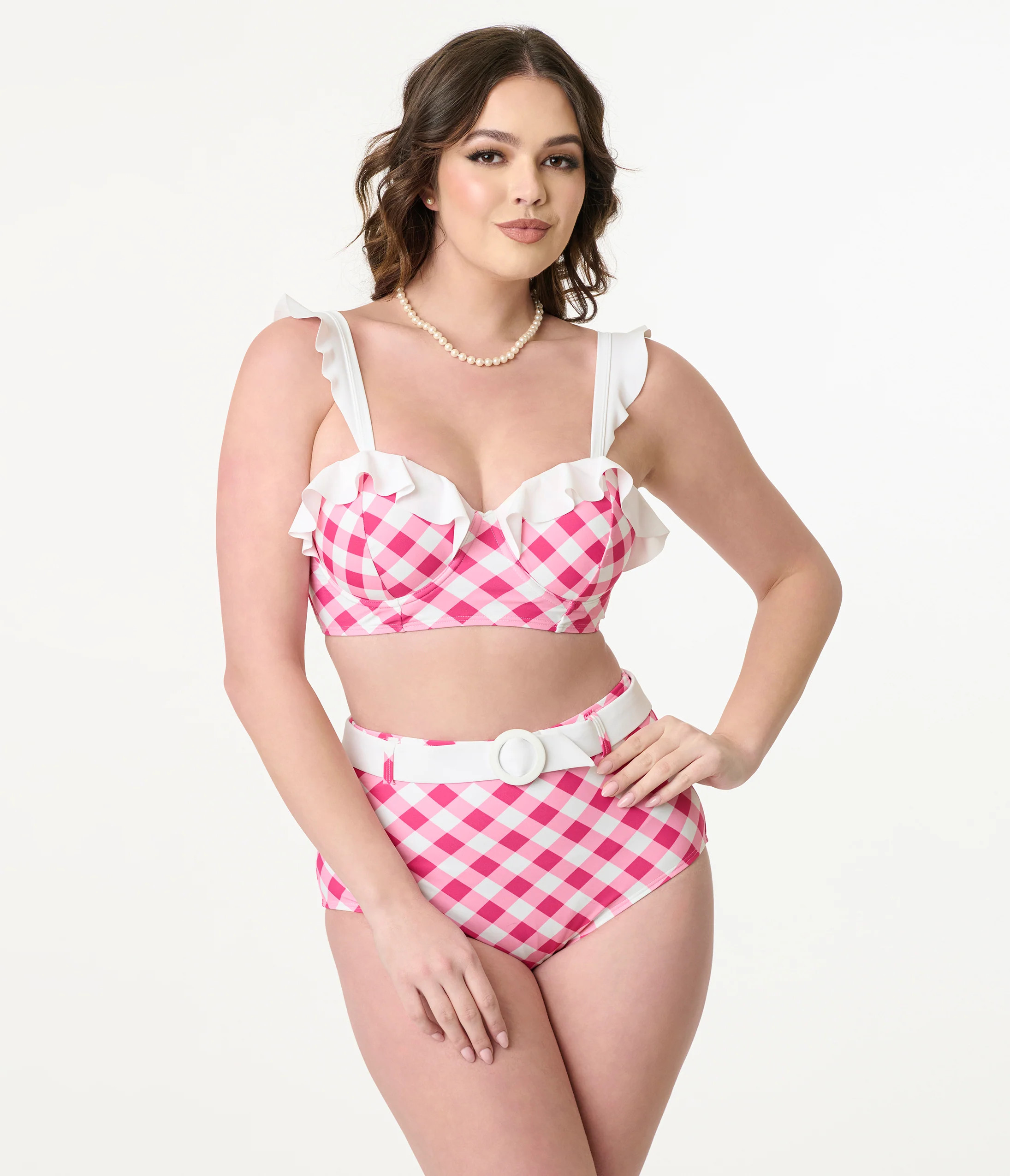 Unique Vintage Pink & White Gingham Southampton Swim Top | UniqueVintage