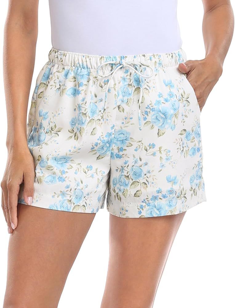 HDE Women's Linen Blend Drawstring Shorts High Waisted 4" Inseam Summer Shorts | Amazon (US)
