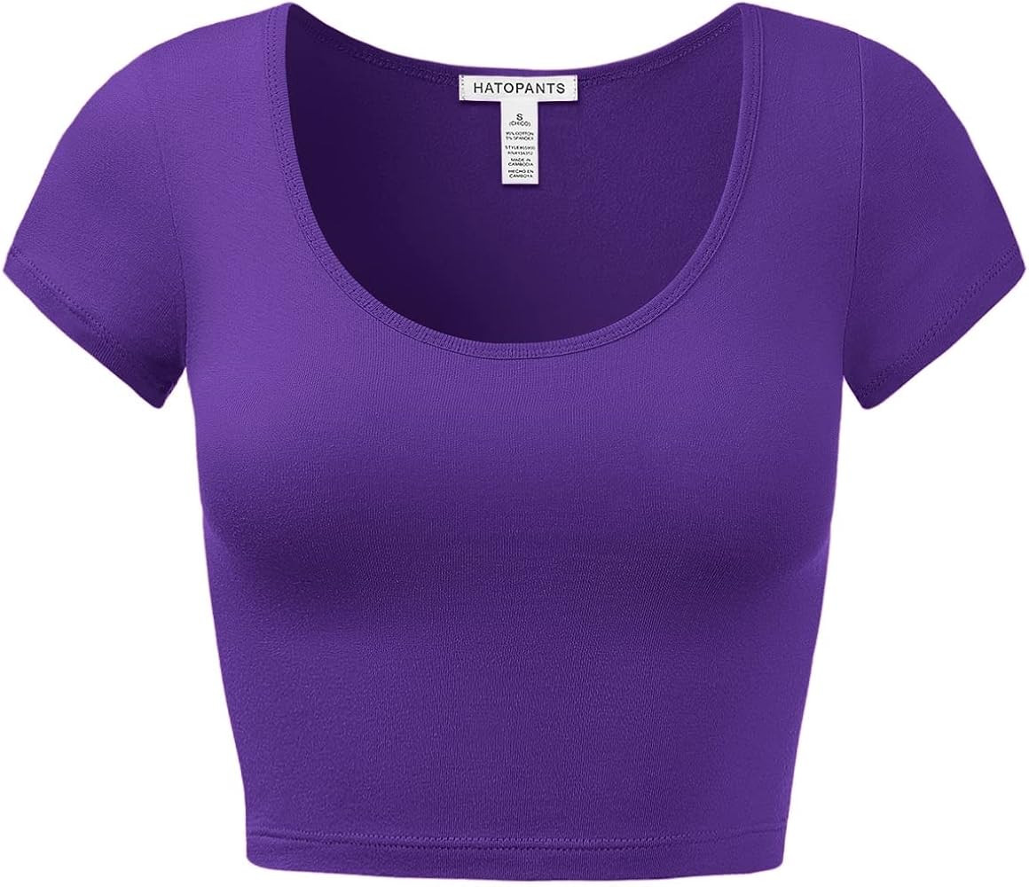 Women's Cotton Basic Scoop Neck Crop Tops Short Sleeve Tops | Amazon (US)
