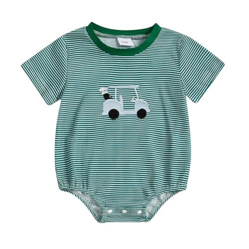 mlpeerw Baby Boy Golf Outfit Golf Cart Embroidery Short Sleeve Bubble Romper Onesie Infant Bodysuit Cute Summer Clothes (A Golf Cart Green, 0-3 Months) | Amazon (US)
