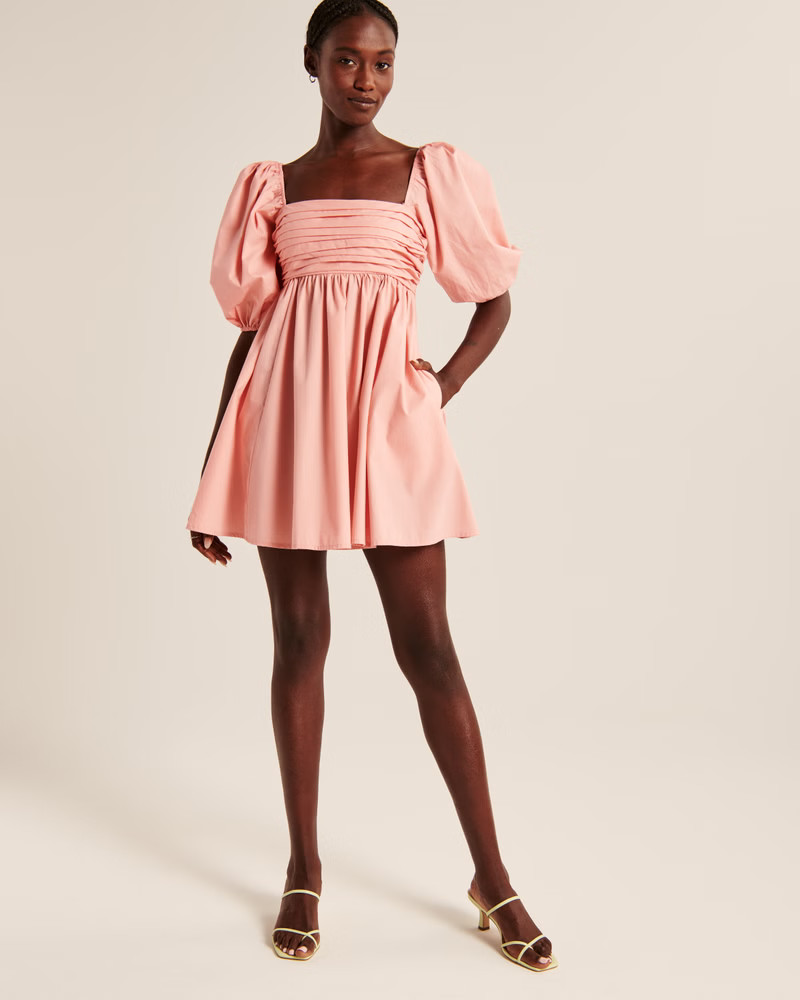 Ruched Bodice Puff Sleeve Mini Dress | Abercrombie & Fitch (US)