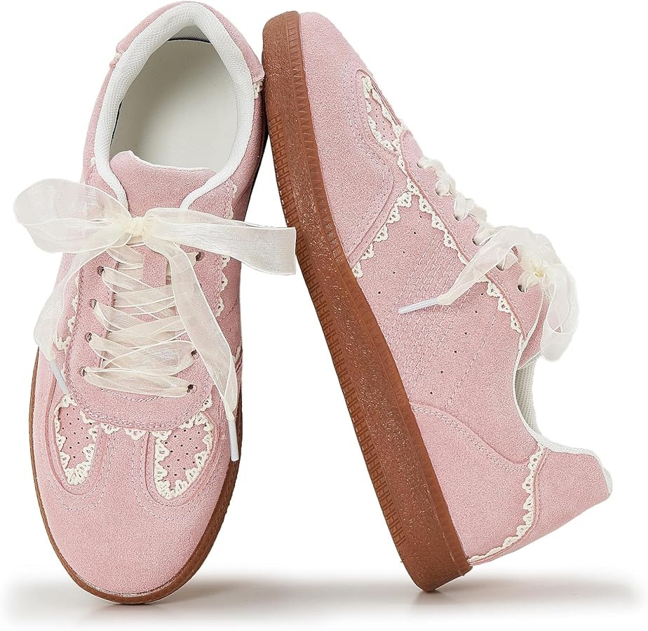 Fashion Sneakers for Women Lace Detail Dual Shoelace Casual Sneaker Elegant Ribbon Lace-Up Retro ... | Amazon (US)