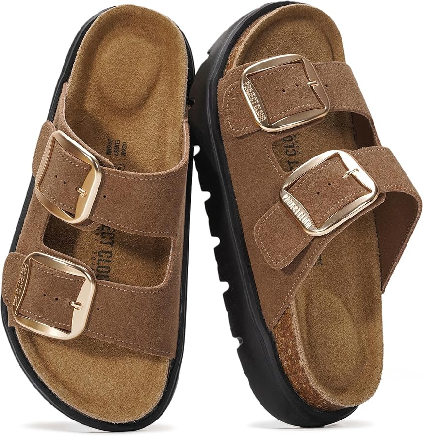 Project Cloud 100% Genuine Leather Platform Sandals Women Footwear - Wedge Chunky Slides for Wome... | Amazon (US)