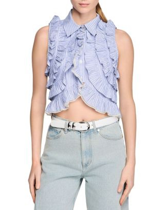 Sandro Cropped Ruffled Shirt | Bloomingdale's Women | Bloomingdale's (US)