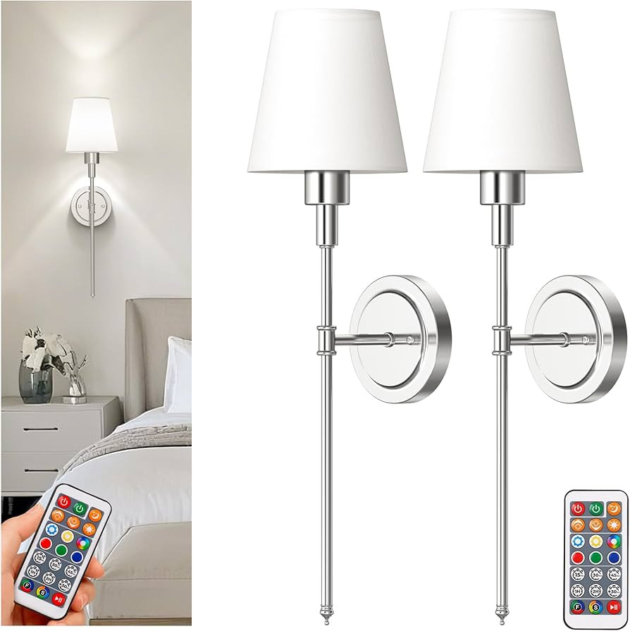 DORESshop Battery Operated Wall Sconce Set of 2, Wireless Wall Light Easy to Install, 7 Color Rec... | Amazon (US)