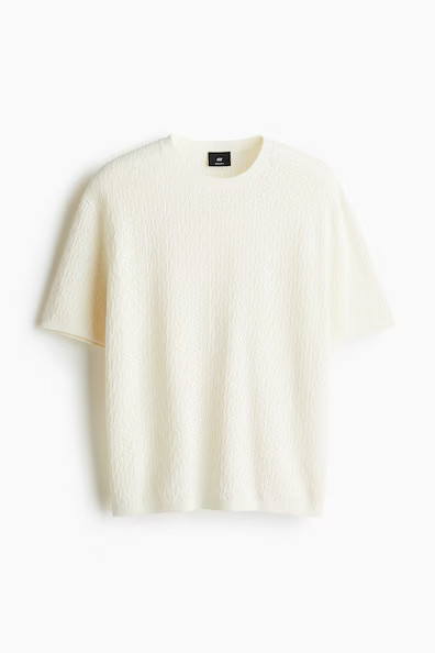 H & M - Regular Fit Textured Knit Tee - White | H&M (AU)