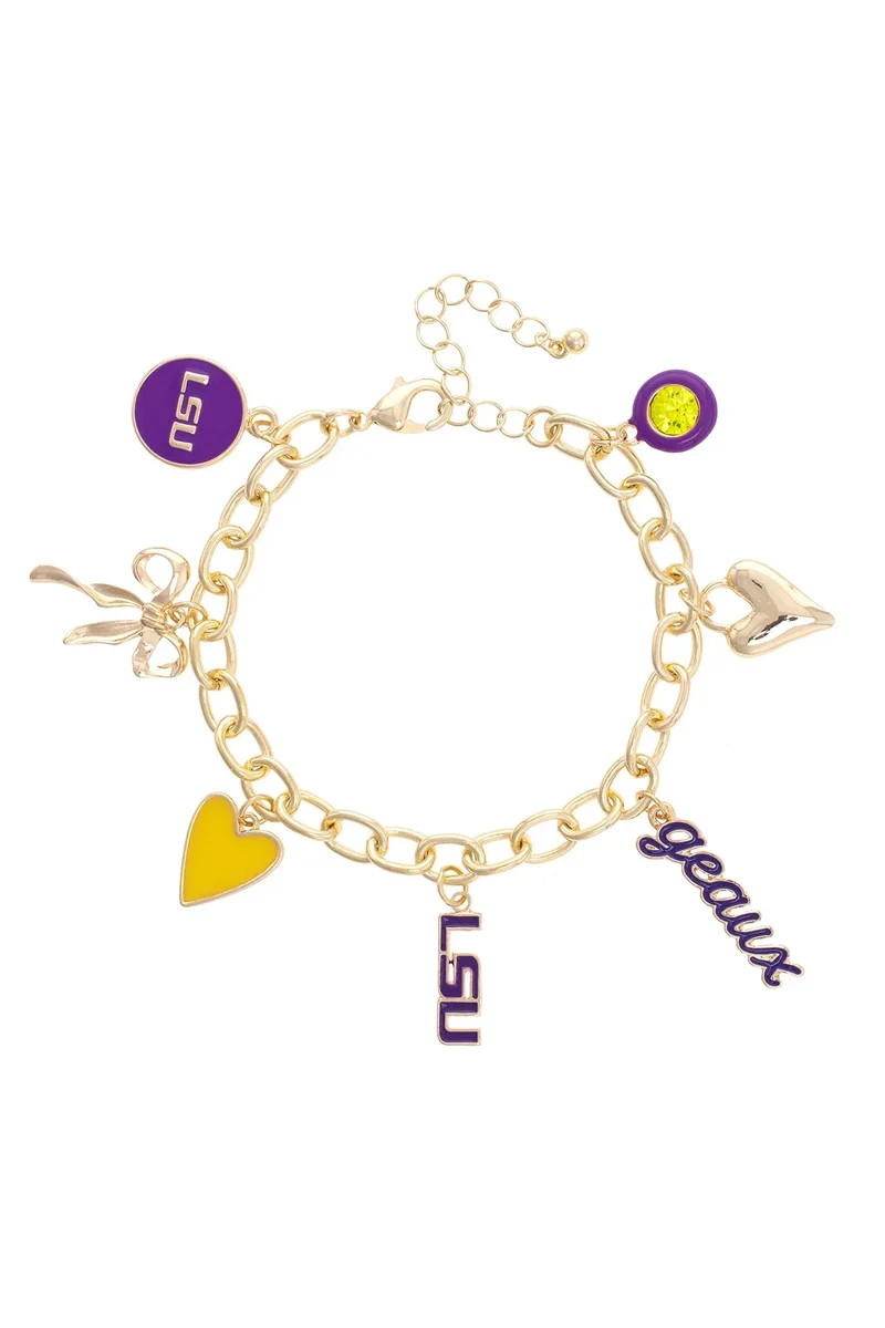 LSU Tigers Enamel Icons Charm Bracelet in Shiny Gold | CANVAS