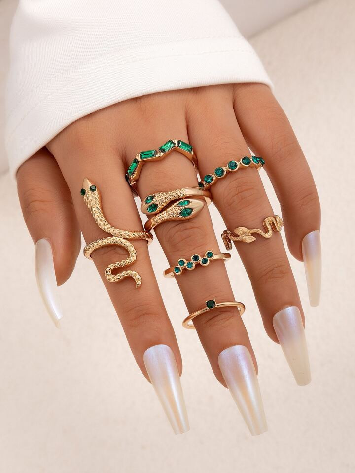 7 peças Anel Design de cobra Decoração de strass | SHEIN