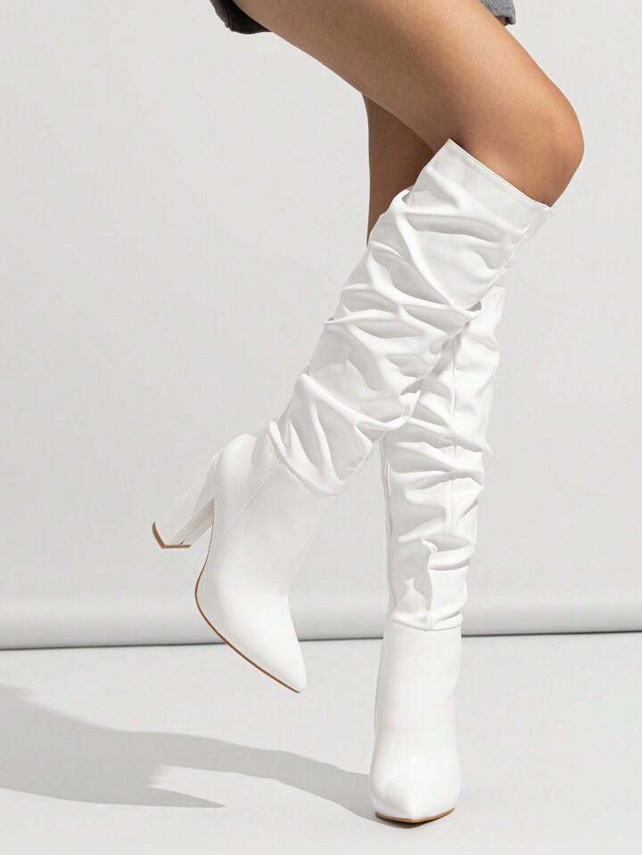 Women's Pointed Toe High Heel Boots With Chunky Heel, Side Zipper, Over The Knee, Keep Warm, Wint... | SHEIN