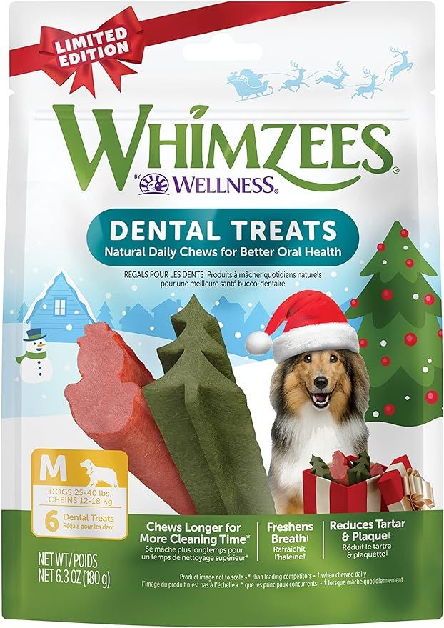 Whimzees by Wellness Holiday Natural Dental Chews for Dogs, Long Lasting Treats, Grain-Free, Fres... | Amazon (US)