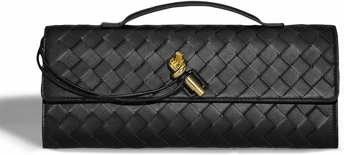 Trendy Woven Evening Clutch Purses for Women Evening Bags Handbags PU Leather Purse with Removabl... | Amazon (US)