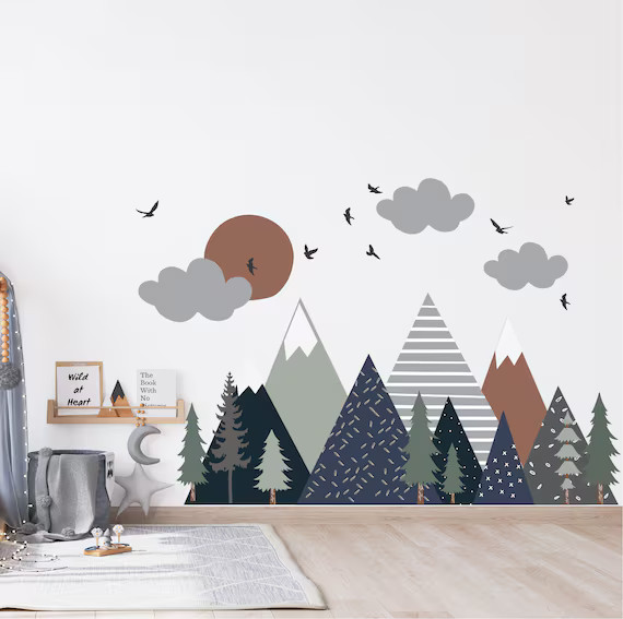 Mountain Wall Decals  Navy Blue and Sage  Earth Colored - Etsy | Etsy (US)