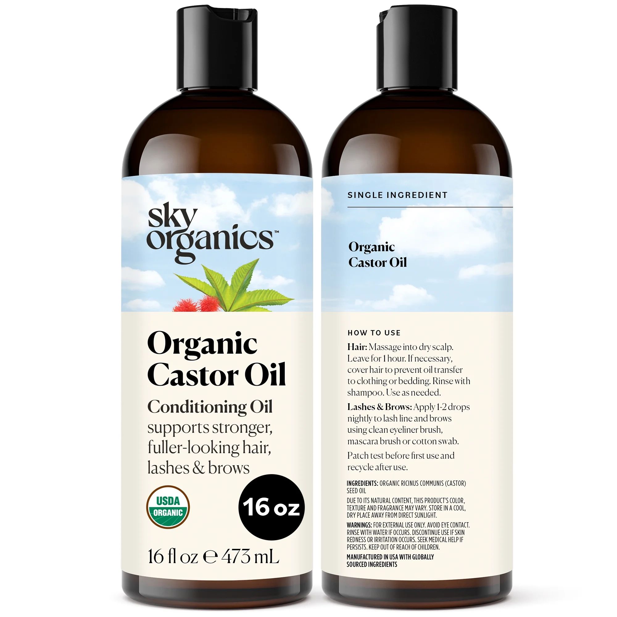 Sky Organics Organic Castor Oil to Condition for Fuller-Looking Hair, Lashes, and Brows, 16 fl oz | Walmart (US)