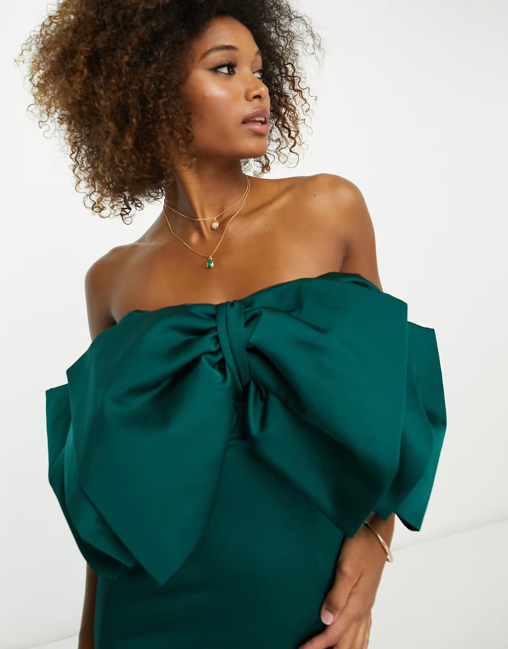 Forever New dramatic bow mini dress in emerald green | ASOS (Global)